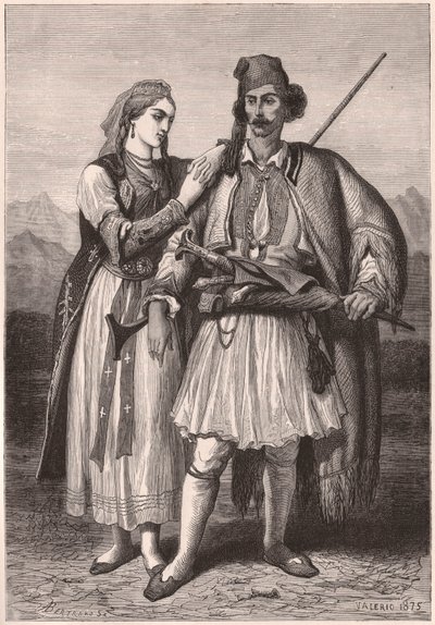 Vista, par, albanês, tradicional, traje, XIX, século de Unknown