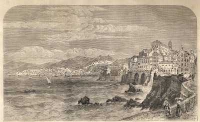 Vista do antigo Porto de Génova - Vista do porto de Génova - Genova en 1861 - Gravura de Unknown artist