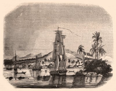 Vista, de, a, baía, Papeete, e, bloco, rainha, tahiti, polynesia francês, e, em, a, primeiro plano, veleiros, e, barcos de Unknown