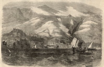Vista da cidade do Funchal na ilha da Madere (Madeira) em Portugal. Gravura em "The Illustrated London News" de 29 de Fevereiro de Unknown artist