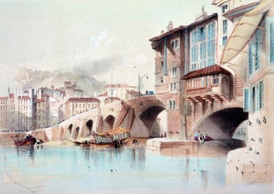 Vista da cidade de Lyon e da Pont de Charge. Aquarela de 1837. Paris, B.N. de Unknown artist