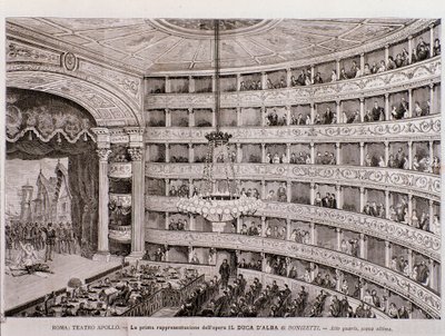 Vista da primeira apresentação da ópera O Duque de Alba, no Teatro Apollo, em Roma de Unknown artist
