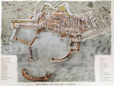 Vista do porto de Civitavecchia, perto de Roma. Século XIX. de Unknown artist