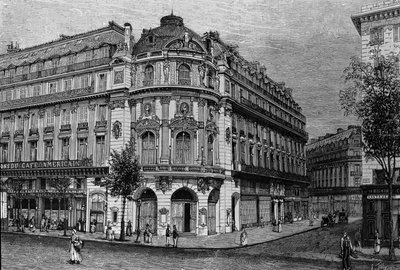 Vista do teatro do Vaudeville em Paris. de Unknown artist