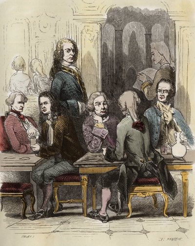 Voltaire no café Procope em Paris de Unknown artist