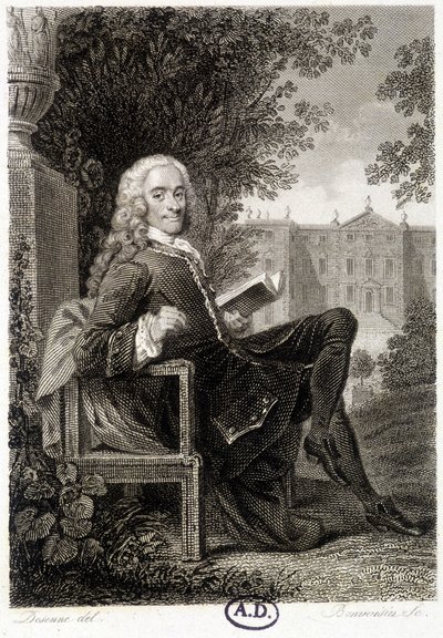 Leitura de Voltaire em um parque - gravura de Unknown artist