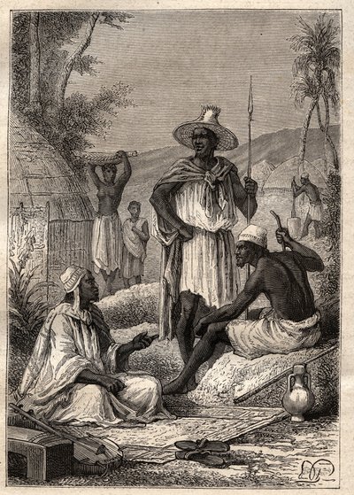 Viagem (1795) de Mungo Park (1771-1806) a Djoliba (Níger): Indígenas do Senegal - ilustração tirada de "Os Grandes Marinheiros do século XVIII". de Unknown artist