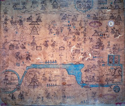 Guerra contra os povos do norte liderada por Yacanex; a morte de Chiconquauthli, chefe Acolhua, de Xolotl, à qual Nopaltzin, de Achitometl, rei de Colhuacan, sucedeu. Mapa da nação Chichimeque, do Imperador Amacui Xolotl a Nezahualcoyotl (963-142 de Unknown artist
