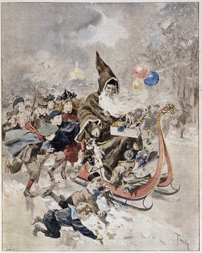 A aguarela a representar o Pai Natal. "O Mundo Ilustrado". 21/12/1895. de Unknown artist