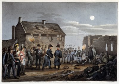 Wellington e Blucher encontram-se incidentalmente em Waterloo - em "Historical, military and naval anecdotes and incidents that arrived at the Armies of Brittany and their allies, ending in Waterloo" por Edward Orme, doente. por Atkinson, Londres de Unknown artist