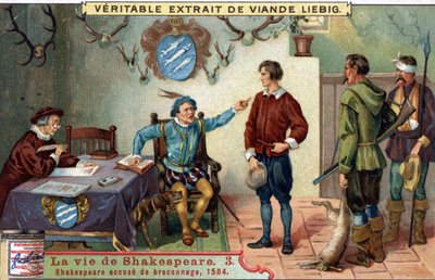 William SHAKESPEARE (1564-1616) acusado de caça furtiva em 1584. Chromo liebig do final do século XIX. de Unknown artist