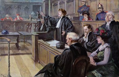 Mulher advogada a pleitear no Tribunal de Contas (litografia a cores) de Unknown artist