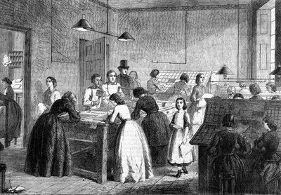 Oficina de mulheres tipógrafas em Paris em 1865 de Unknown artist