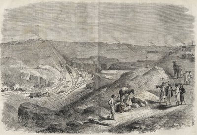 Obras no canal do Suez em 1864 - Obras de construção e perfuração do canal do Suez em 1864 (Tranchee Chaluf) - de Unknown artist