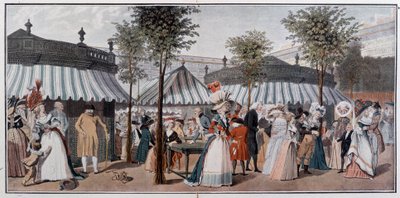 Passeio pelo mundo através dos jardins do Palácio Real, finais do século XVIII - cromo após a gravura de Debucourt de Unknown artist