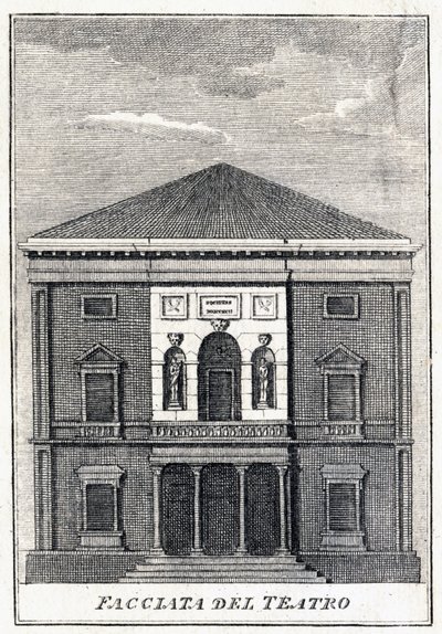 fachada do Fenice Theatre em Veneza em meados do século XIX. de Unknown artist
