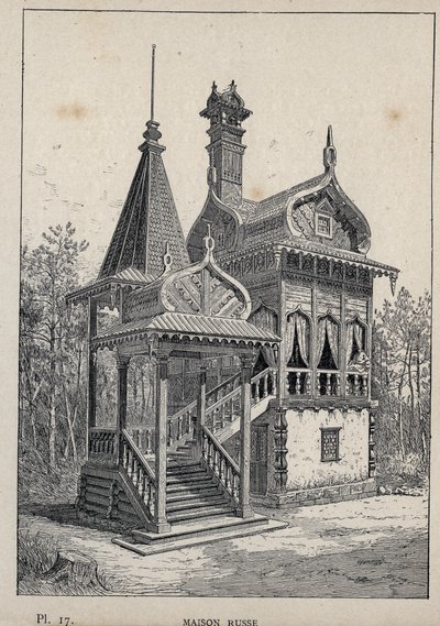 maison russe - Casa Russa - gravura de 1889 em "Histoire de habitation humaine à l