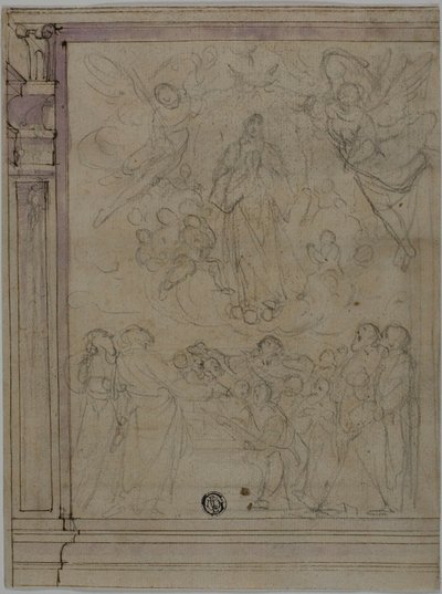 Assunção da Virgem (anverso); Esboços de pormenores arquitectónicos (verso) de Unknown Florentine