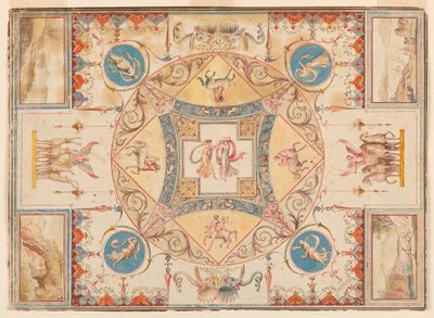 Teto na Villa de Adriano, com ninfas, centauros, veados e elefantes de Unknown, Italian