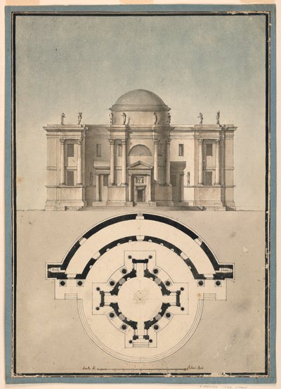 Projeto para um Templo Clássico com Tempietto e Edícula Semicircular de Unknown, Italian