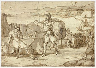 Cena da Ilíada: Confronto de dois guerreiros de Unknown Italian