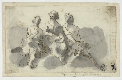 Três figuras sentadas (frente); homem sentado de perfil (verso) de Unknown Italian