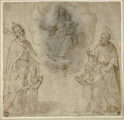 Virgem e Menino diante dos Santos Fabiano (ou Gregório Magno) e José de Unknown Sienese