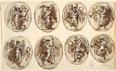Desenho, Desenho do teto, História, Abundância em seis ovais, Sala de Hércules e Hebe, Palazzo Gessi, Faenza, 1813 de Unknown artistUnknown artist