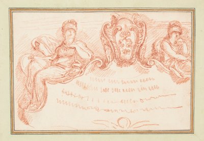 Desenho, pormenor do teto com duas figuras sentadas e escudo, ca. 1759-70 de Unknown artistUnknown artist
