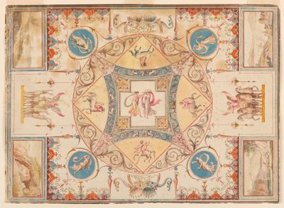 Desenho, Teto da Villa de Adriano, com ninfas, centauros, veados e elefantes, ca. 1785 de Unknown artistUnknown artist