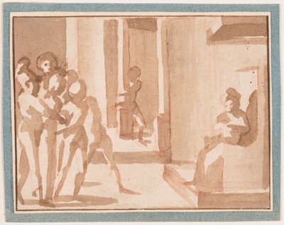Desenho, Cristo diante de Caifás, 1550-1600 de Unknown artistUnknown artist