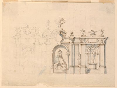 Desenho, Colunata com fonte, ca. 1770 de Unknown artistUnknown artist