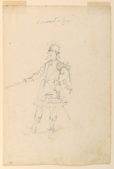 Desenho, Design de Figurinos: O Mestre de Armas para um Ballet, ca. 1720 de Unknown artistUnknown artist