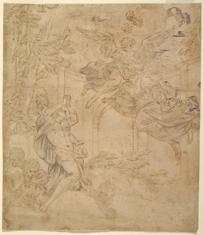 Desenho, Daniel na cova do leão, ca. 1630-40 de Unknown artistUnknown artist