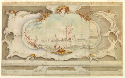 Desenho, Cartela decorativa com uma paisagem, ca. 1770 de Unknown artistUnknown artist