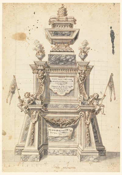 Desenho, Projeto de um Catafalco para a cerimónia fúnebre de um Papa, provavelmente Clemente XI, 1721 de Unknown artistUnknown artist
