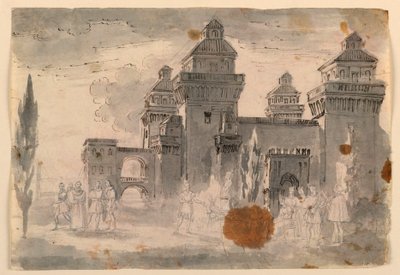 Desenho, cenografia, vista do castelo, 1810-1820 de Unknown artistUnknown artist