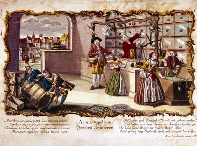 Gravura do século XVIII representando uma perfumaria. de Unknown artist