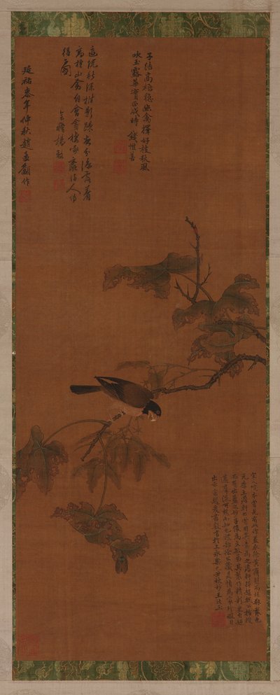 Um pássaro em um galho frondoso de Unknown artist