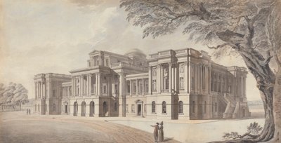 Uma Mansão Georgiana, elevações frontal e lateral de Unknown artist