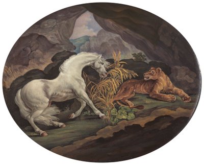 Um cavalo assustado por uma leoa de Unknown artist