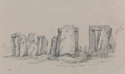 Uma Vista de Stonehenge com duas figuras em primeiro plano de Unknown artist