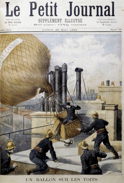 Um balão nos telhados: resgate pelos bombeiros - no "Le Petite Journal". de Unknown artist