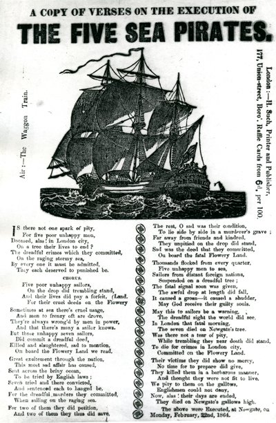 Uma cópia dos versos sobre a execução dos cinco piratas do mar, c.1864 de Unknown artist