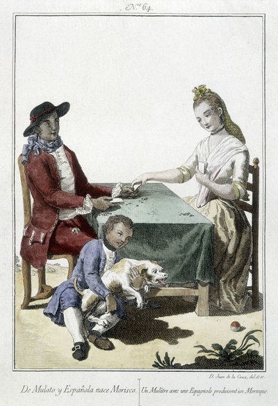 Um mulato e um espanhol dão à luz um mouro - gravura de Unknown artist