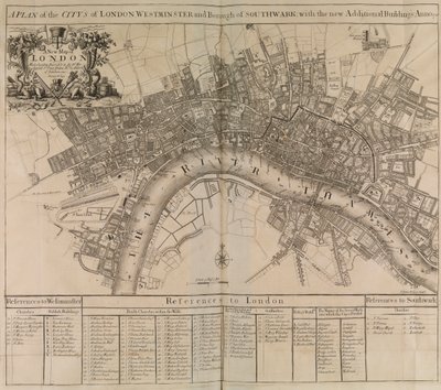 Um plano da cidade de Londres, de Westminster, do bairro de Southwark e do rio Tamisa de Unknown artist