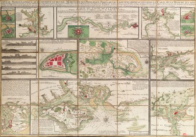Um quadro com os pormenores dos principais portos marítimos representados no mapa do Canal da Mancha, c.1780 (papel, linho) de Unknown artist
