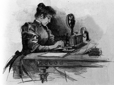 Um operador telegráfico inventado pelo inventor americano Samuel Finley Breese Morse (1791- 1872). Gravura do século XIX de Unknown artist