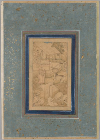 Uma mulher confunde uma vaca com o Anjo da Morte, de um Lights of Canopus (Anwar-i Suhaili) de Kashifi (iraniano, d. 1504) de Unknown artist