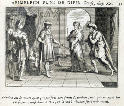 Abimeleque dá Sara a Abraão - Bíblia, gravura de Unknown artist